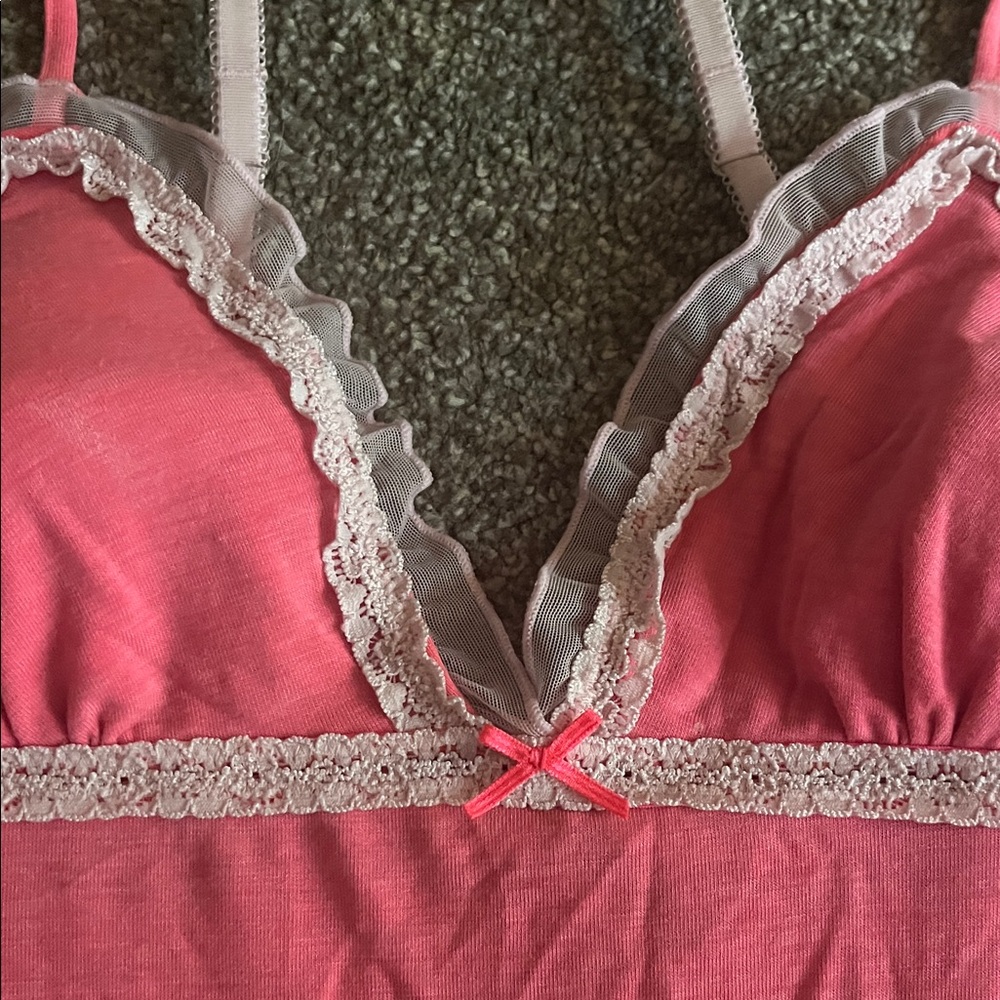 Victoria's Secret Coral Chemise with White Lace - Picture 3 of 5
